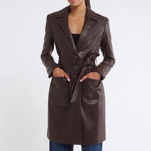 NEW Rumored | Faux Vegan Leather Matrix Trench Coat in Espresso - Size Small